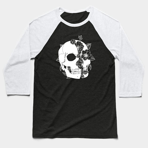 Skull Roses Baseball T-Shirt by Forfeit Club